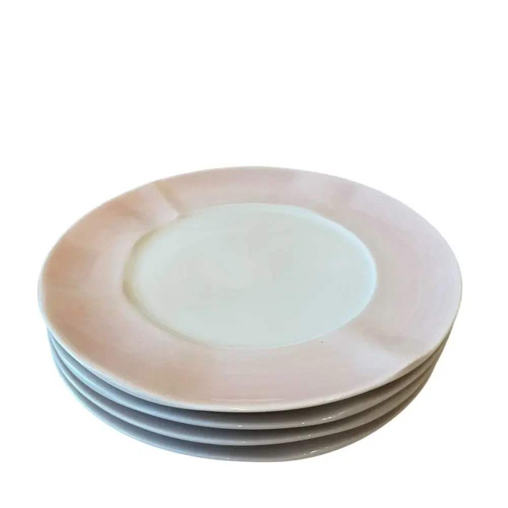 Neiman Marcus Hand Painted Porcelain Salad Plates 9in Pink Brushstroke Set of 4
